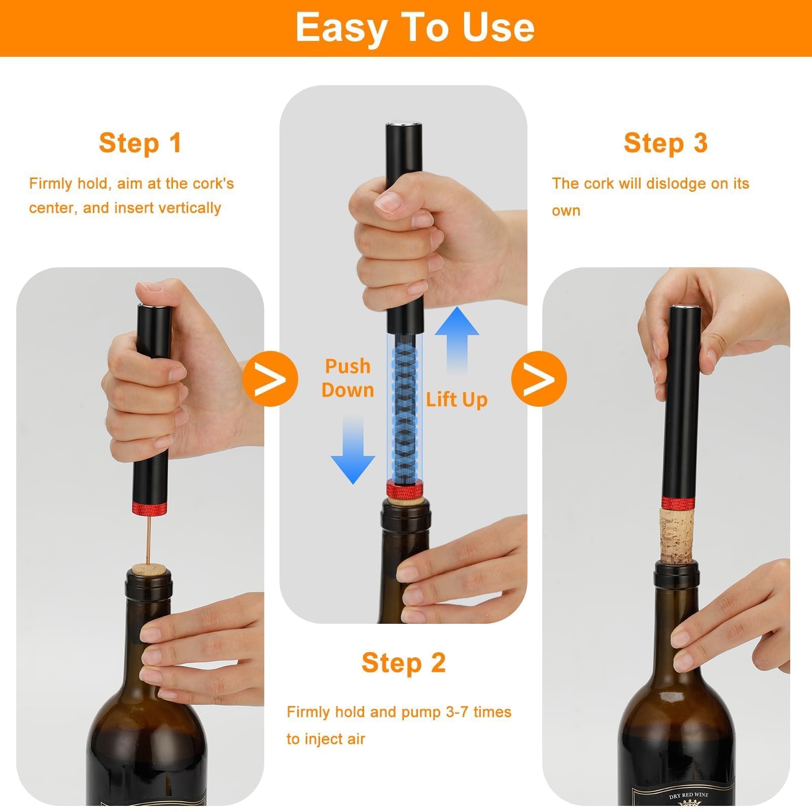 Sacacorchos Presión para Vino, Abridor de Botellas de Aire, Abridor de Presión por Aire Comprimido, Portátil y Sin Esfuerzo para Vino, Elegante Accesorio Compatible con Casa Fiesta Regalo, Plug & Play