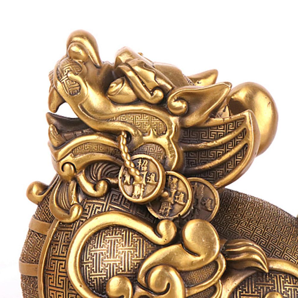 Figurka Feng Shui Pi Xiu (Pi Yao), mosiężna figurka bogactwa do domu lub biura, kompaktowa złota figurka na biurko do kolekcjonowania, przyciągająca pieniądze i szczęście