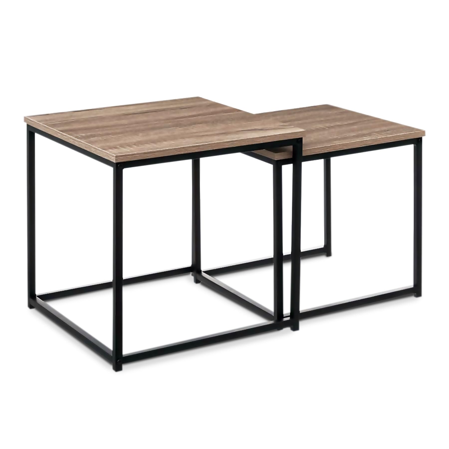 TIENDA EURASIA – Juego de 2 Mesas Nido | Mesa de Centro | Imitacion de Roble | Color Natural | 40x40x40 cm y 50x50x50 cm | Material de los Pies Hierro Color Negro