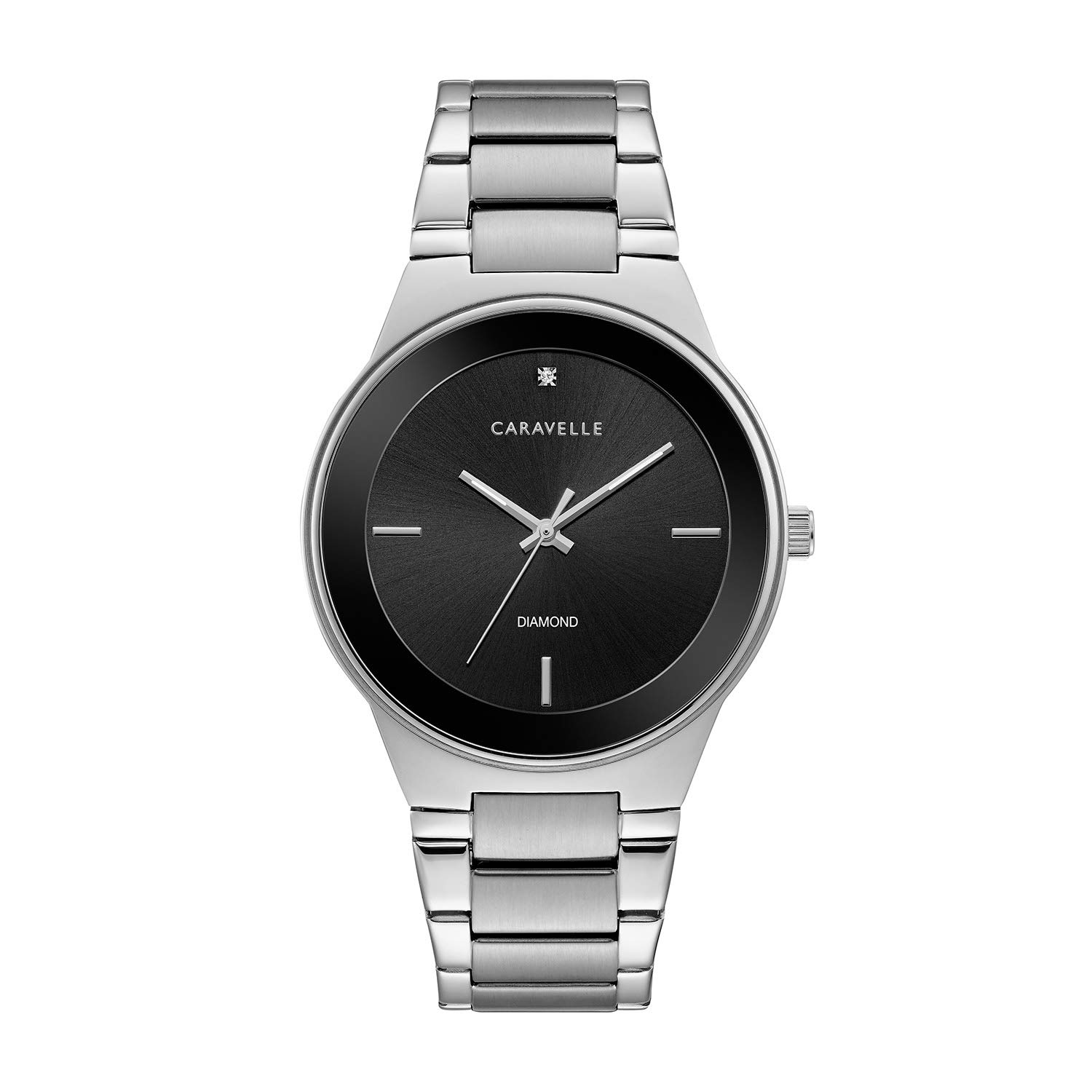 Caravelle Modern Quartz Mens Watch, Stainless Steel Diamond