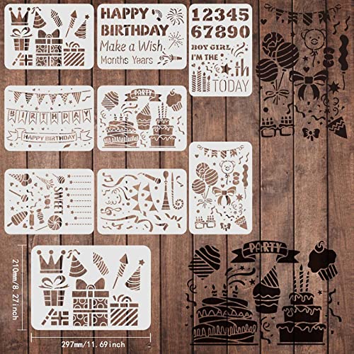 FINGERINSPIRE 8pcs Bithday Party Drawing Painting Stencils Templates 29.7x21cm Bithday Theme Templates Decoration Happy Bithday Drawing Stencil for Painting on Wood Wall and Fabric - Image 2