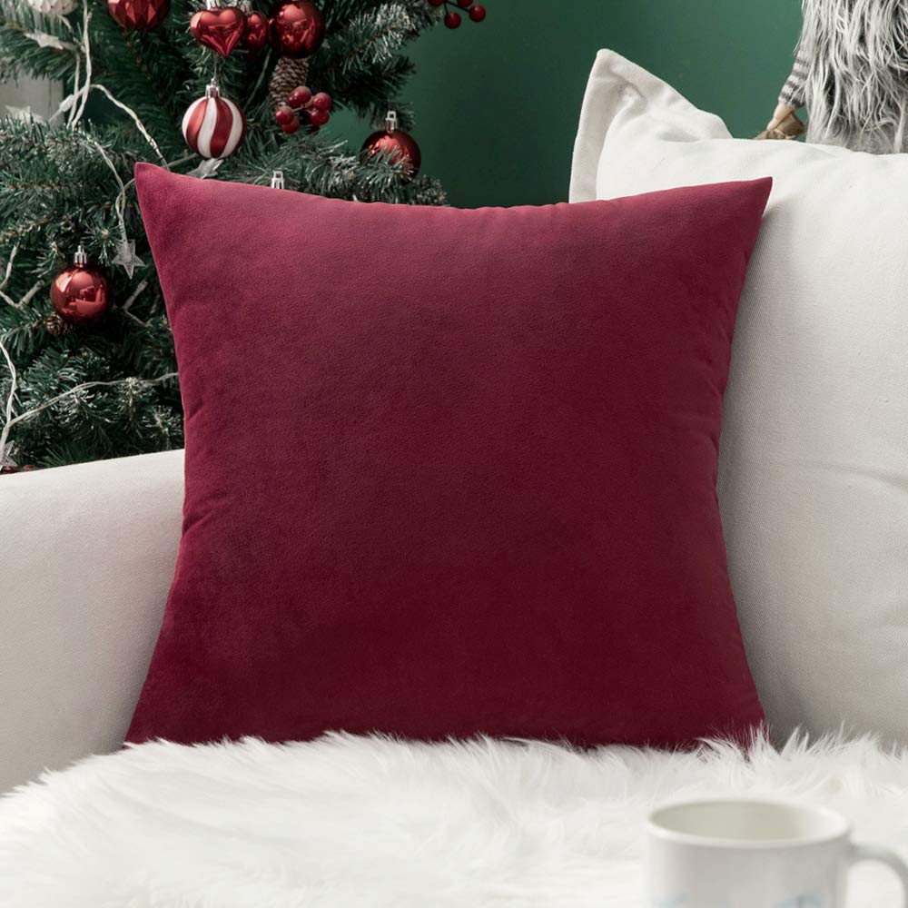 MIULEE Velvet Soft Soild Microfiber Decorative Square Pillow Case Throw Cushion Cover for Sofa Bedroom with Invisible Zipper 16x16 Inch 40x40cm Wine Red 1 Piece