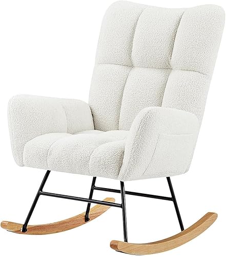 hansones Mecedora de peluche para guardería, moderna silla de lactancia de tela de peluche para mamá y bebé, silla mecedora tapizada con acento con