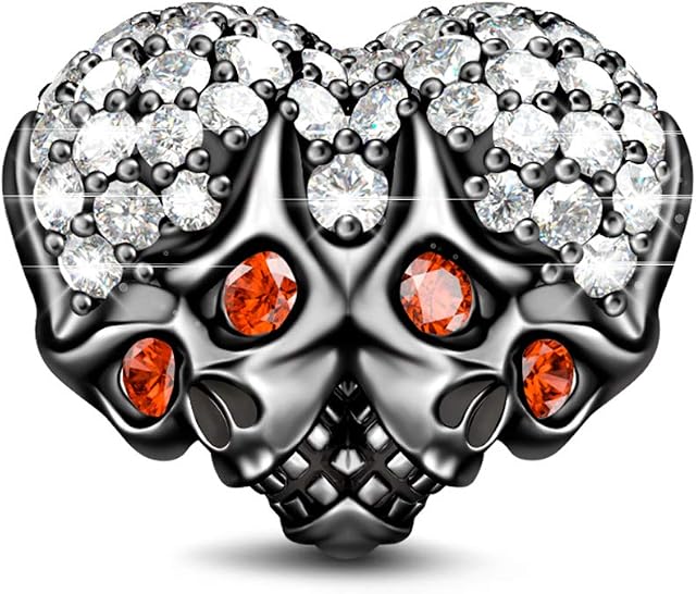 GNOCE Heart Skull Charm Beads 925 Sterling Silver"Love You Till Death" Charms Fit for Bracelets & Necklaces Jewelry Gift for Women Mens