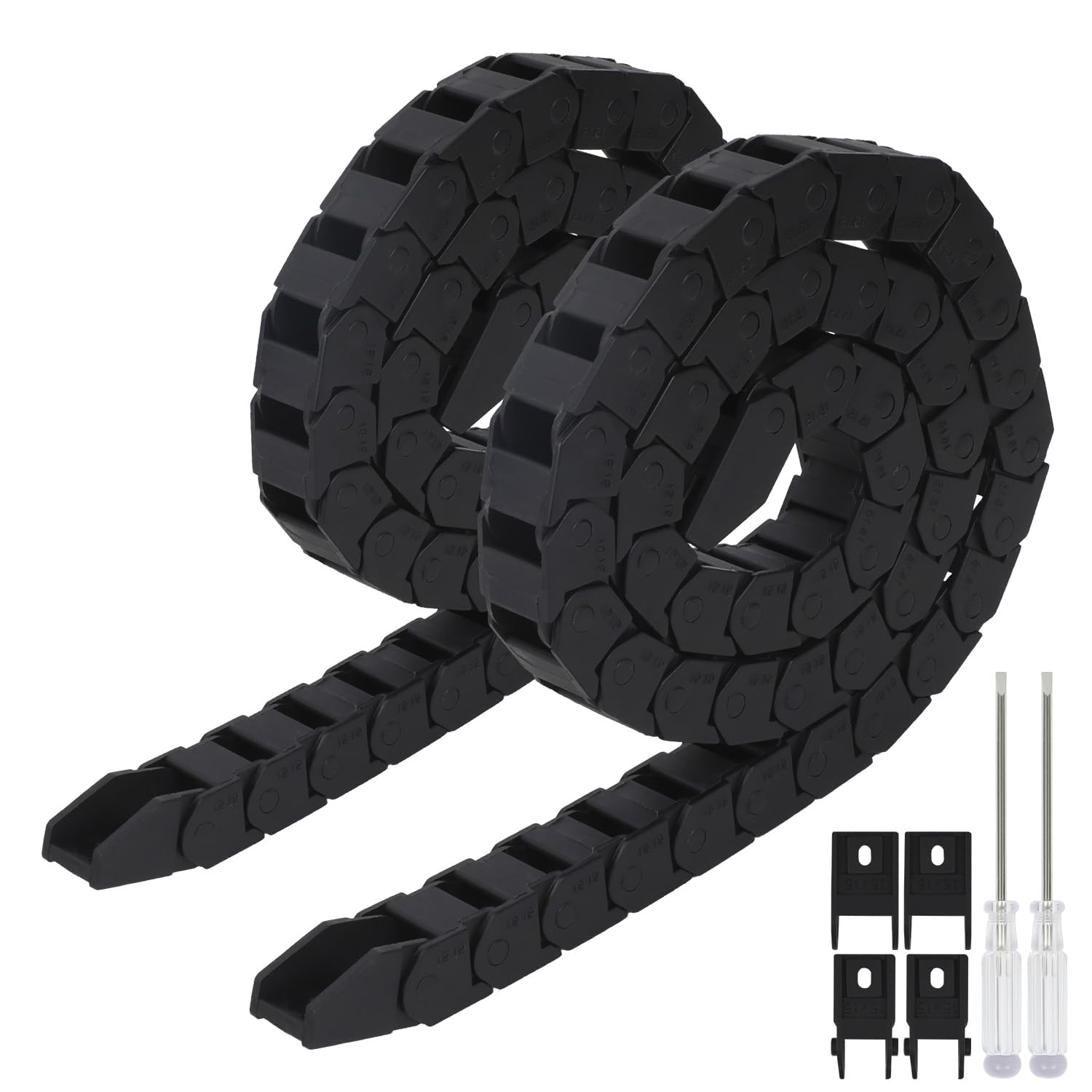 LMioEtool Pack of 2, R28 15mm x 15mm(Inner H x Inner W) Black Plastic Cable Wire Carrier Drag Chain 1M Length for CNC, with End Connectors - Bridge Type (Non-openable)