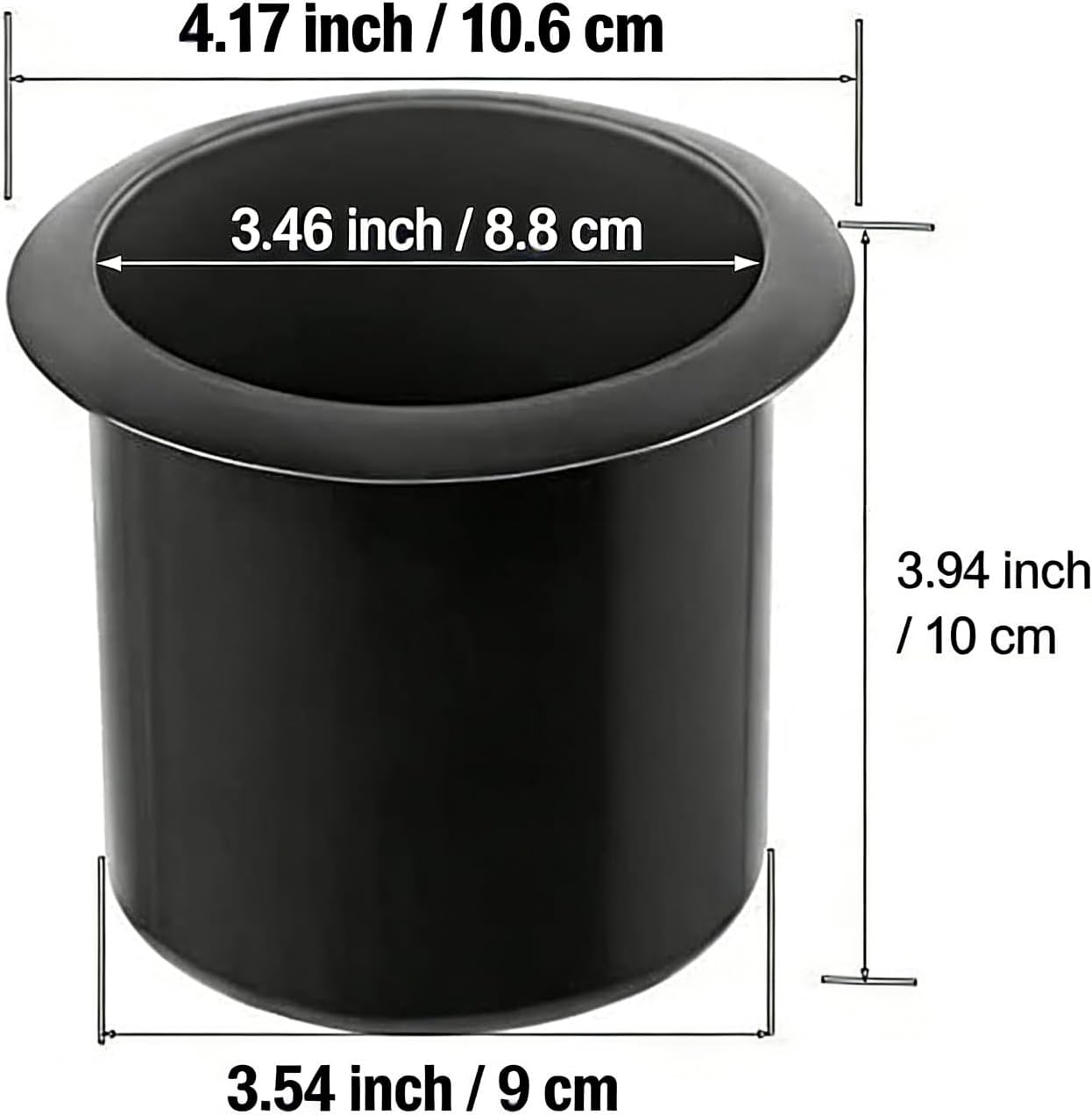 GYBest 2 Pcs Plastic Black Cup Holder, Recliner-Handles Replacement Cup Holder Insert for Sofa Boat Couch Recliner Poker Table (Bottom：3.54", Top: 4.17", Height: 3.94")