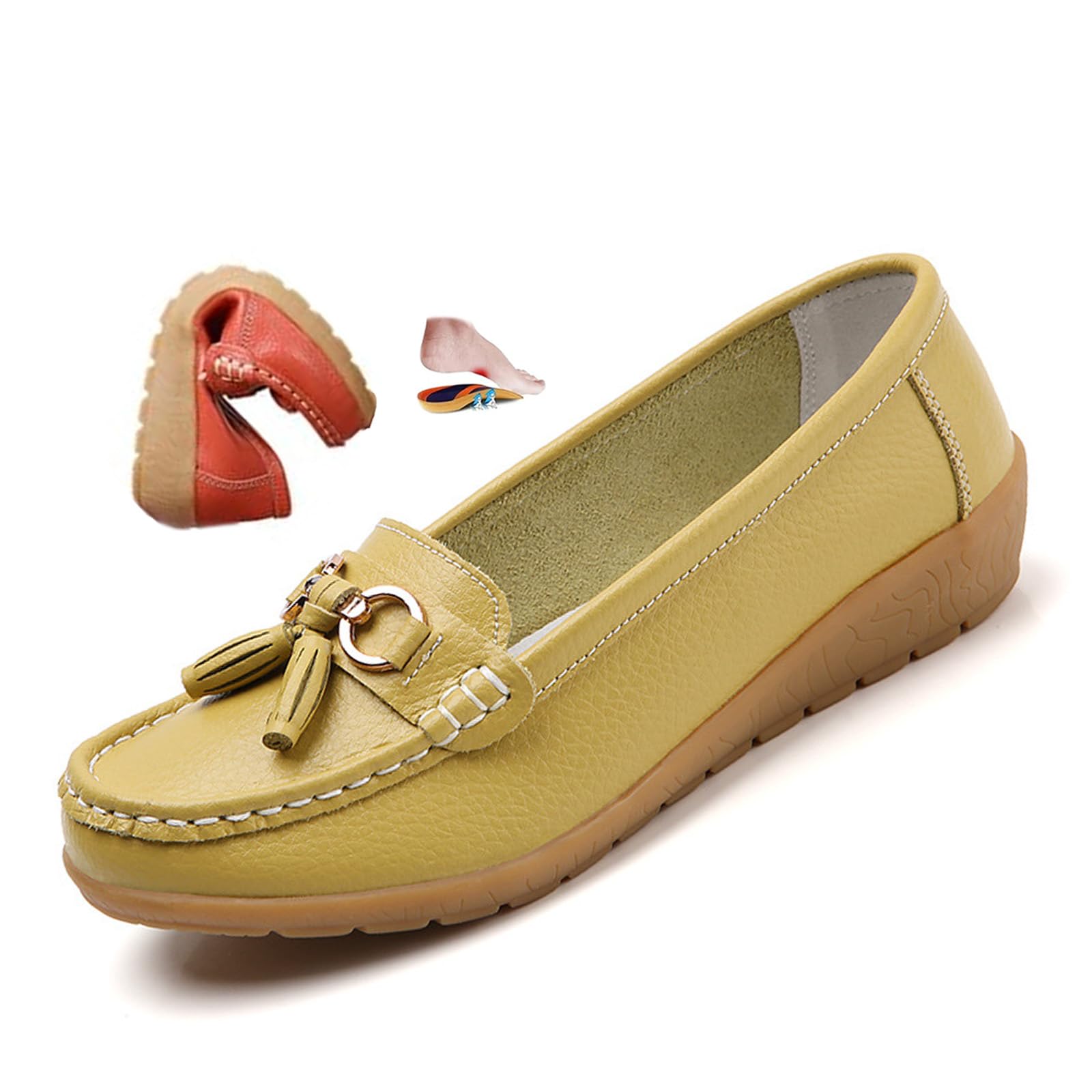 Mocassini ortopedici da donna in pelle traspirante, vestibilità larga, mocassini classici con zeppa tacco casual slip-on scarpe da trekking