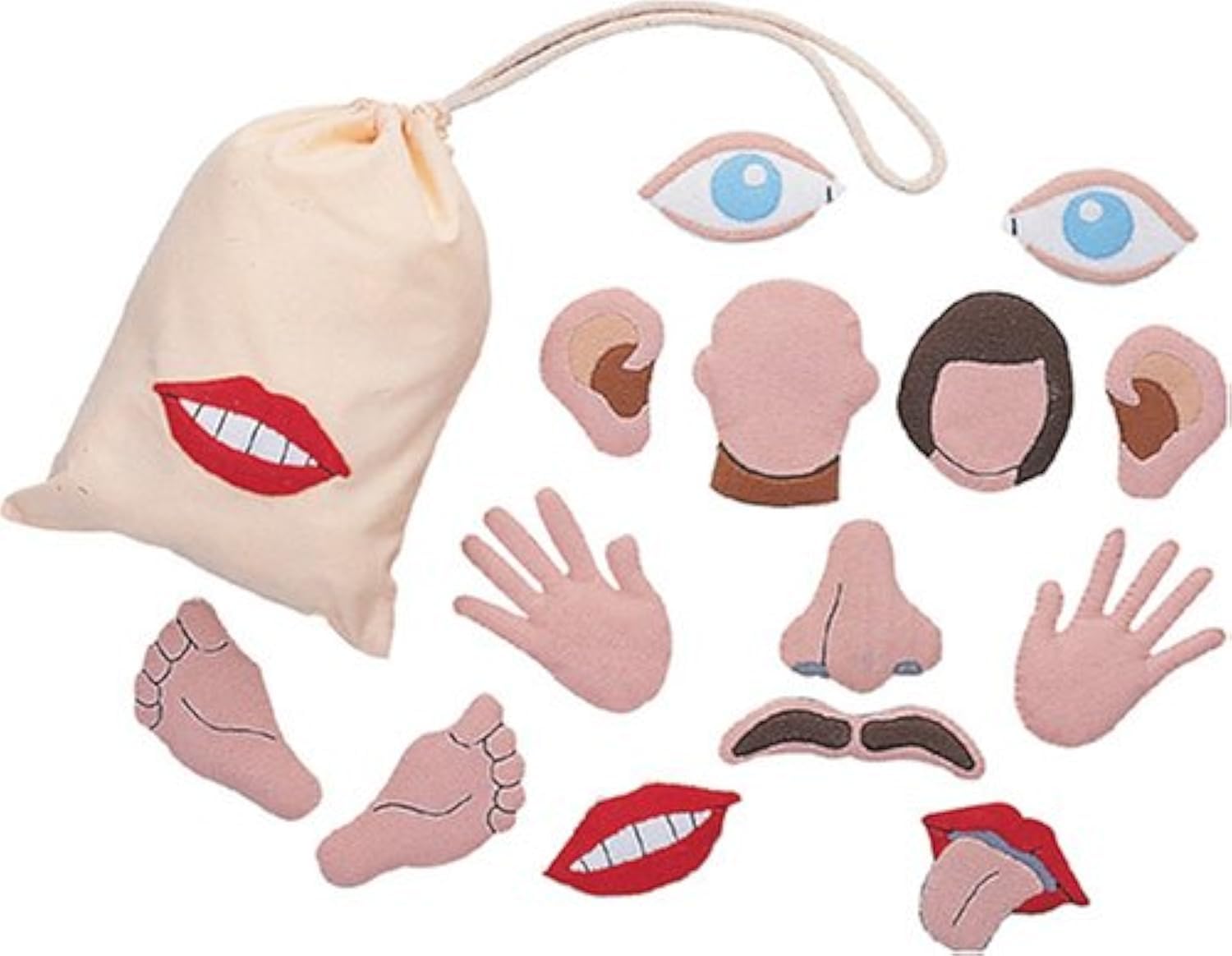 Body Parts Fabric Set - Felt Motifs in Drawstring Bag