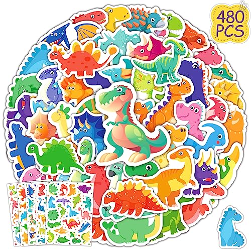 Calcomanías de dinosaurio de vinilo impermeable con 480 pegatinas de alta adherencia 2