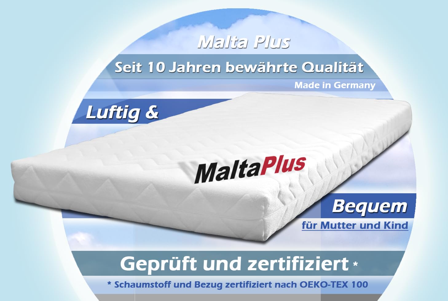 Malta Plus Kindermatratze 90x190 cm Matratze Kinderbett Atmungsaktiv aus Kaltschaum Schaumstoff H2 Frotteebezug Made in Germany