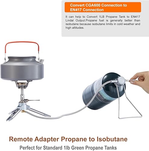 Miniatura 2 de SOOYEAH Remote Propane to Isobutane canister adapter,1LB Propane Tank Input,EN417 connection Lindal valve Output,Camping Stove Adapter Gas Converter