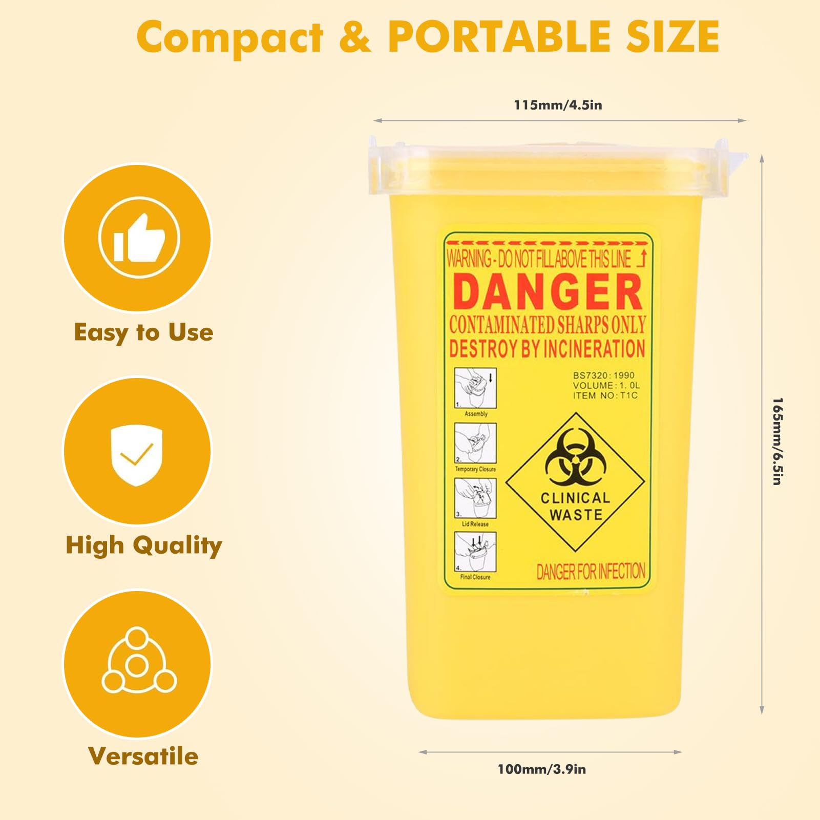 Jadeshay Contenitore per Aghi Taglienti in Plastica Medica 1 Litro Giallo