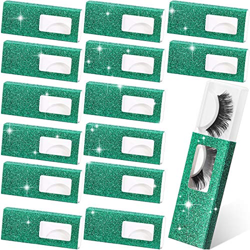 50 Pieces False Eyelash Packaging Box Empty Eyelash Case Glitter Paper Plastic Eyelash Storage Box False Lashes Holder Storage Box with Lash Tray for Women Girls Makeup False (Green)