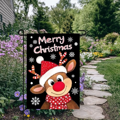 Image of BlissYard Christmas Garden Flag 12x18 Inch Reindeer Candy Yard Decor