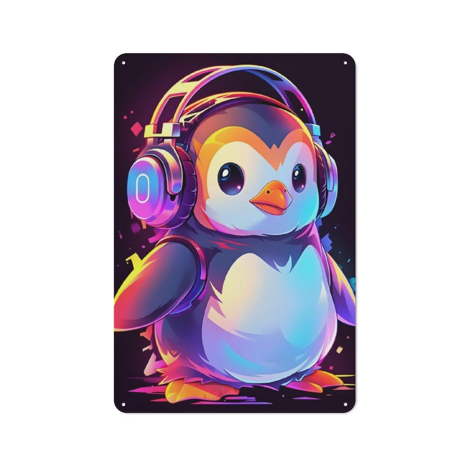 Hip Hop Penguin Metal Wall Sign 30x20cm, Rustic Decor for Garage Wall, for People Furnishing A Garage