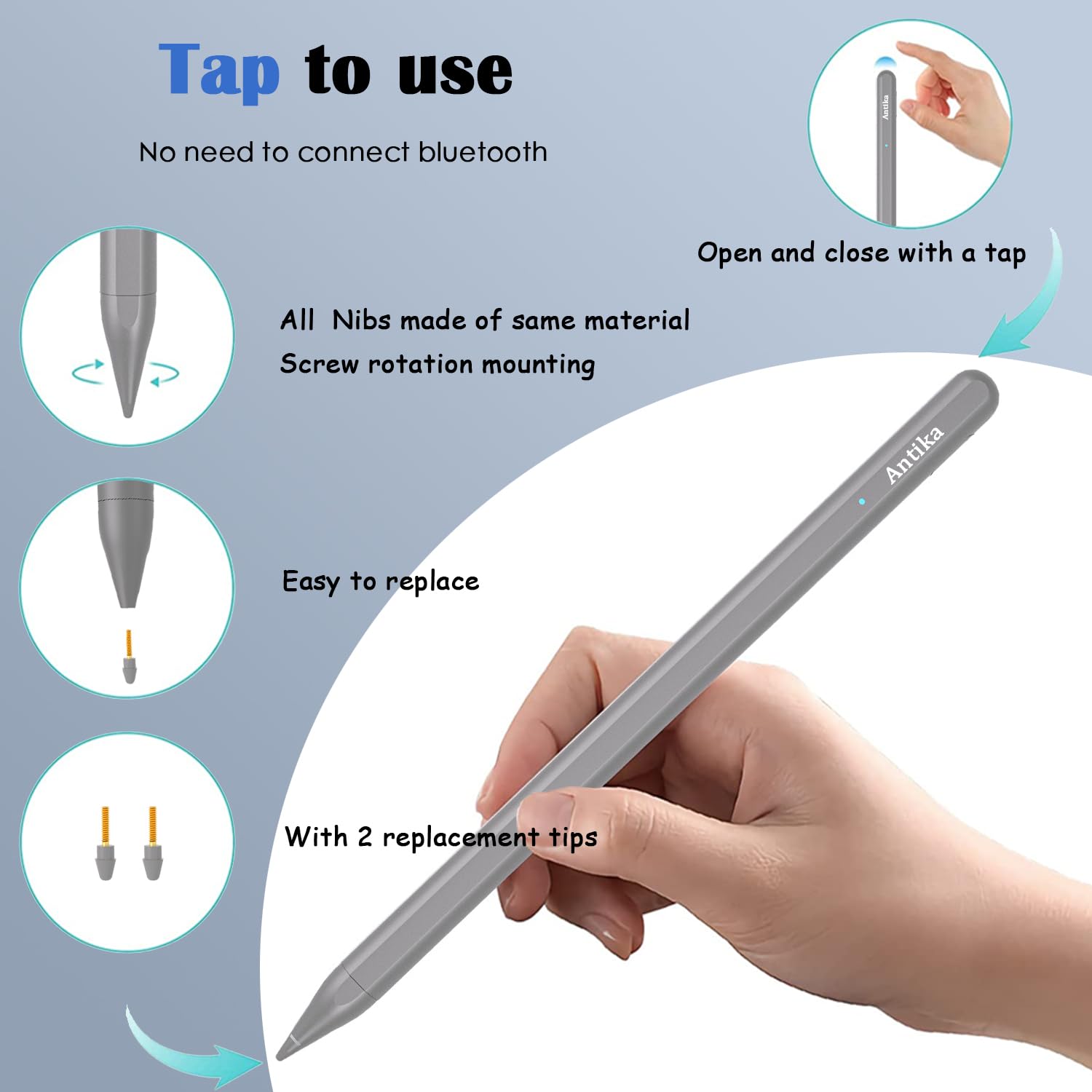 Penna stilo per iPad Palm Rejection rapida Ricaricabile Magnetica Aderenza iPad Pencil Compatibile con iPad 6/7/8/9/10 iPad Air 3/4/5 iPad Mini5/6 iPad Pro 11"/12.9 "3/4/5 Gen(Gey.Apple iPad Only)