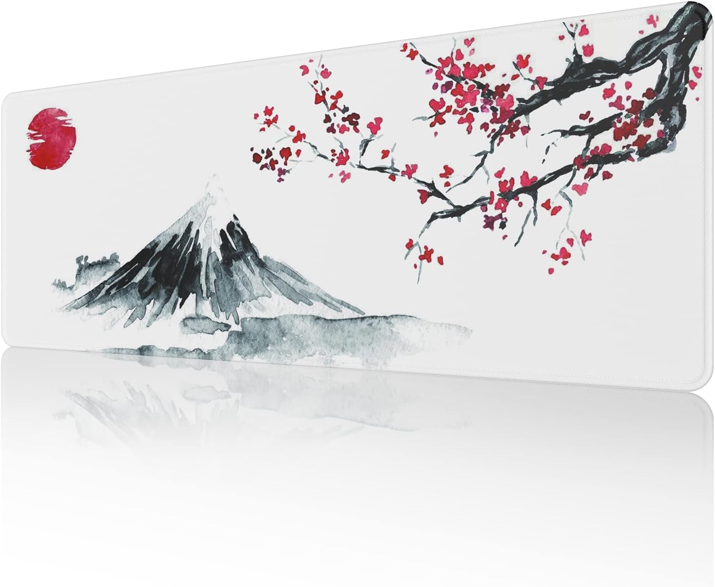 Japanese Cherry Blossom White Mouse Pad (80 × 30 × 0.3 cm), Extended Large Mouse Mat Desk Pad, Stitched Edges Mousepad, Non-Slip Rubber Base, Gaming Mouse Pad XL for Office & Home