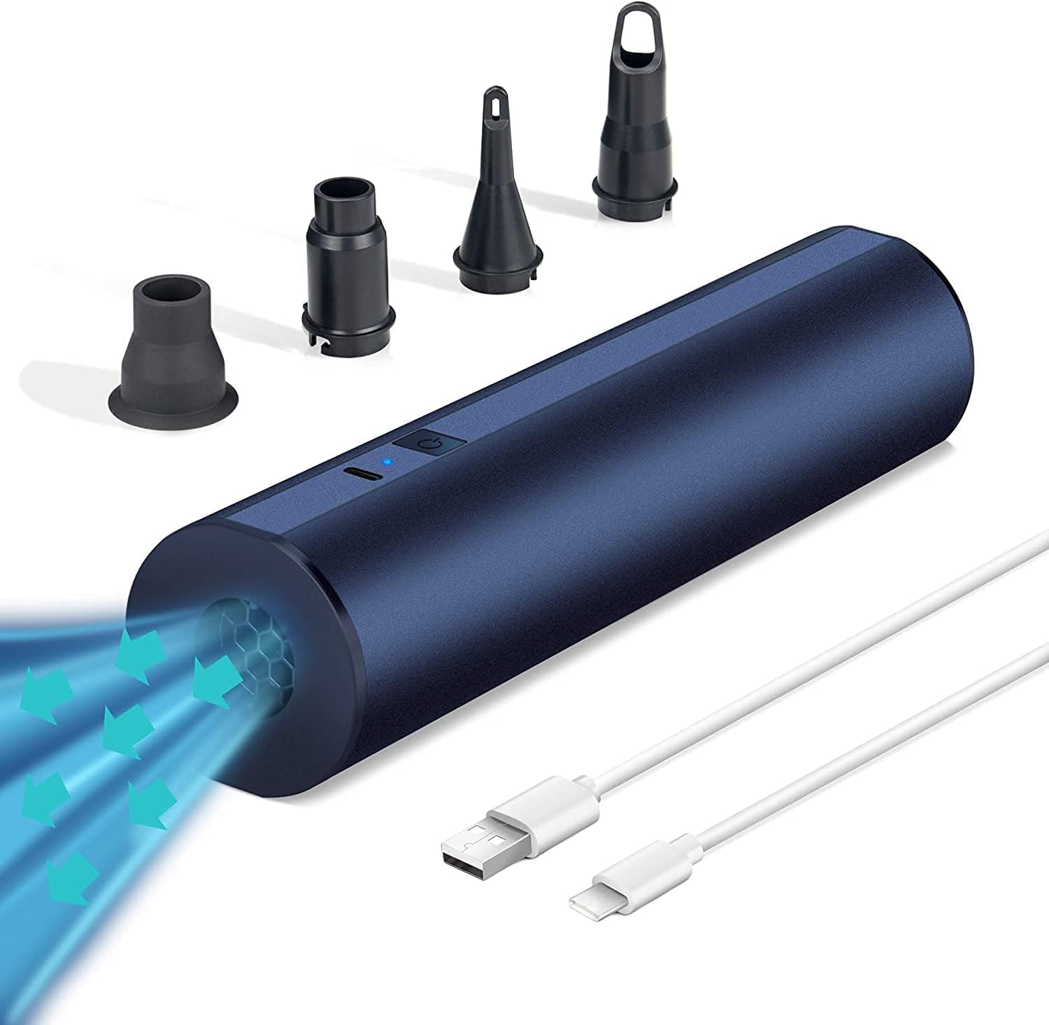 Liberrway Elektrische Luftpumpe mit Doppel-Akku (2×2000mAh) - Schnellaufblasen für Luftmatratzen, Pools und Schlauchboote, mit 4 Düsen