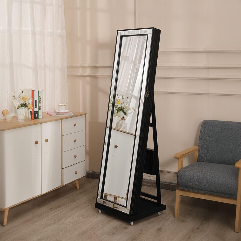 Danube Home VelanFree-Standing Jewelry Cabinet with Mirror - Black