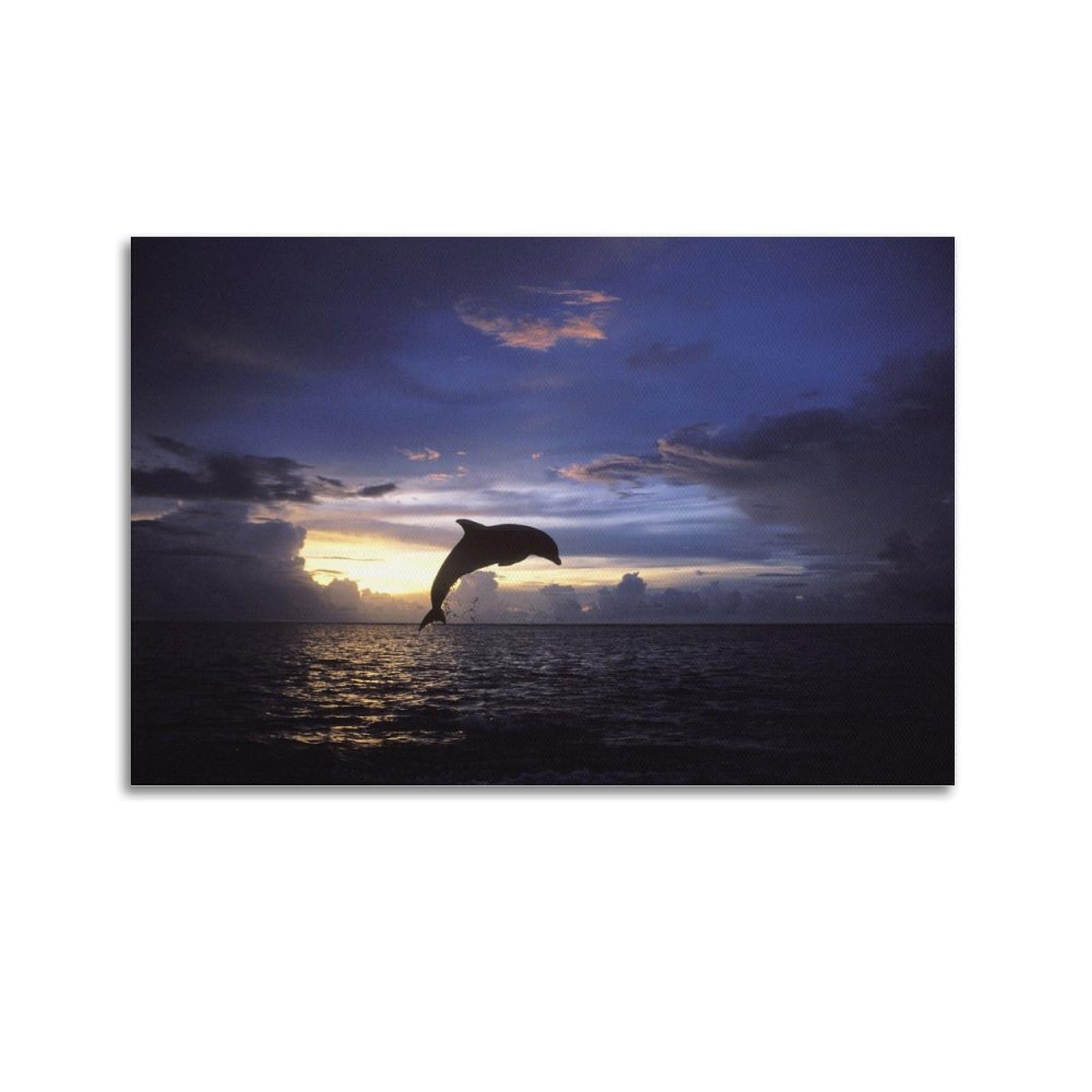 MJZLQN Marine Animal Poster Jumping Dolphin Poster Decorative Painting Canvas Wall Posters And Art Picture Print Modern Family Bedroom Decor Posters 12x18inch(30x45cm)