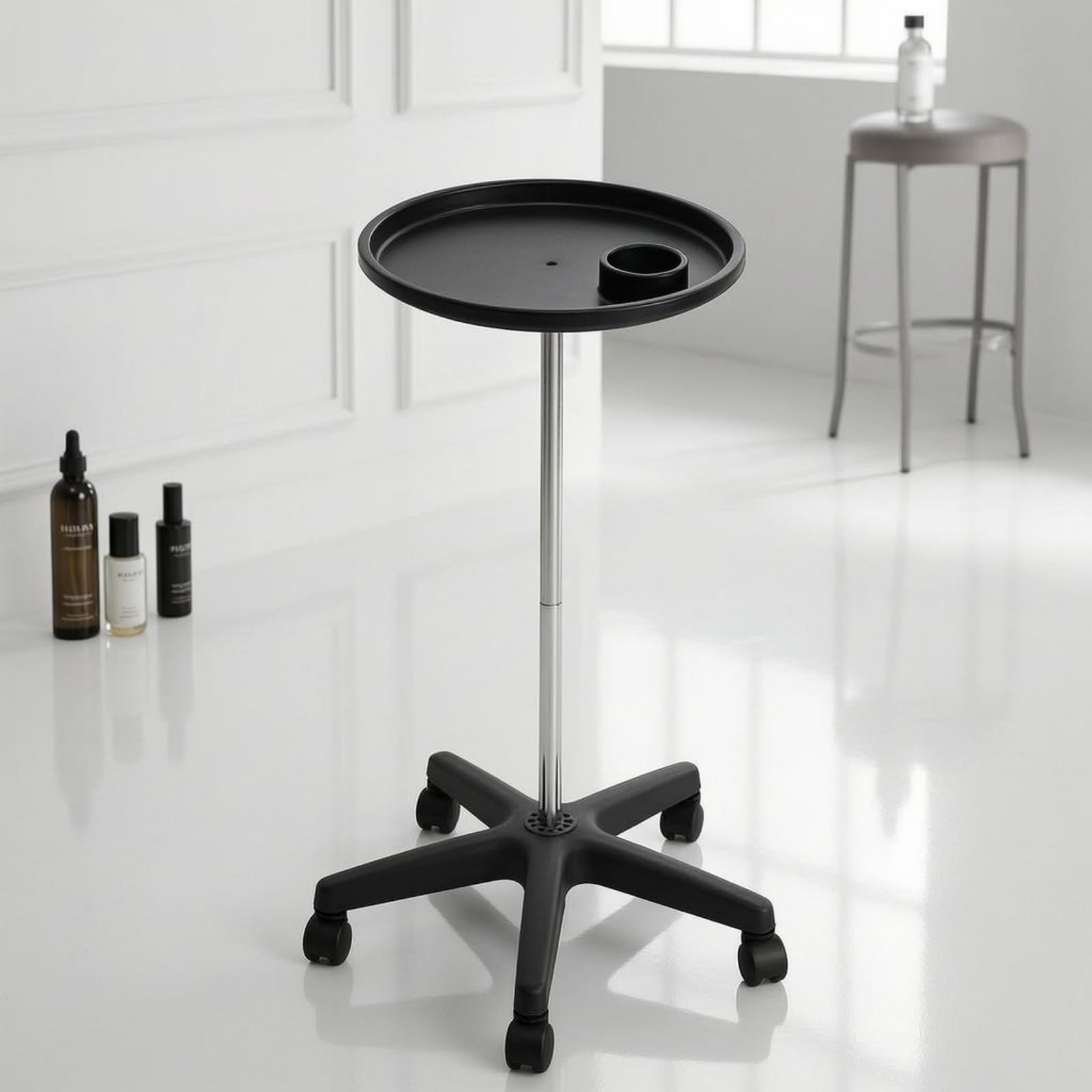 Qianly Tablettständer mit Becherhalter Rollbar Friseurwagen mit Rollen Erhöhte Tablettkanten Friseur-Tablettständer für Friseure