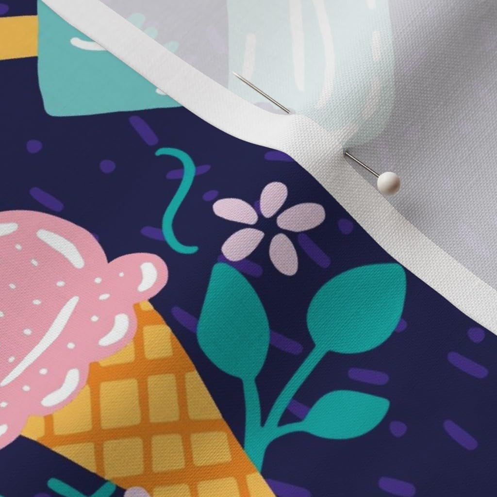 Spoonflower Fabric - Ice Cream Truck Floral Pink Teal Navy Fun Kids Printed on Petal Signature Cotton Fabric by The Yard - Sewing Quilting Apparel Crafts Decor