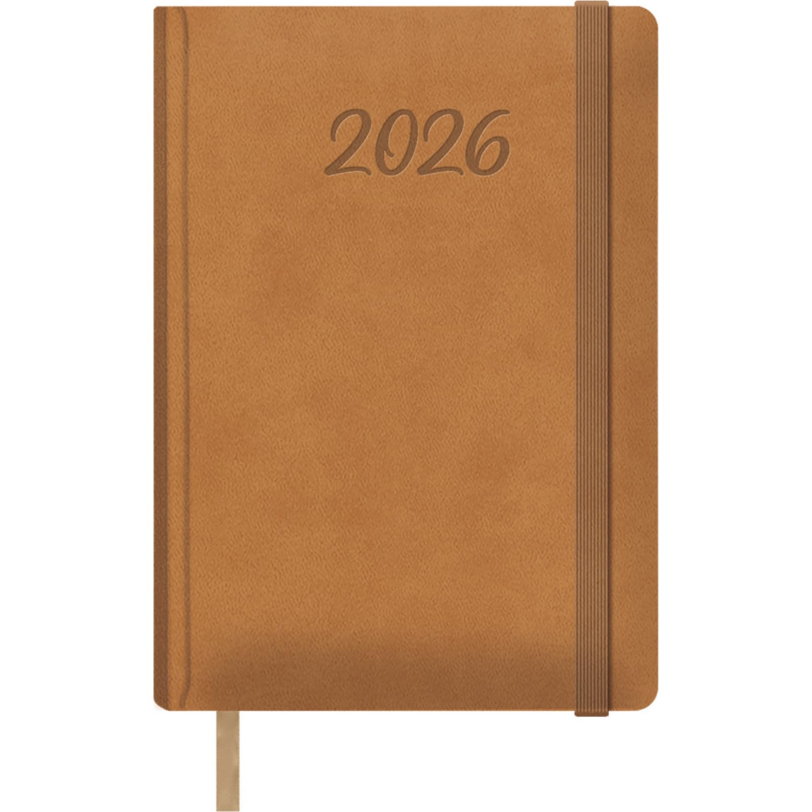 Dohe - 2026 Daily Planner – Day per Page, A5 (15x21 cm), Hardcover Leatherette, Elastic Closure, Bookmark, 12 Months January to December, Annual Planner in Spanish – Samba Camel