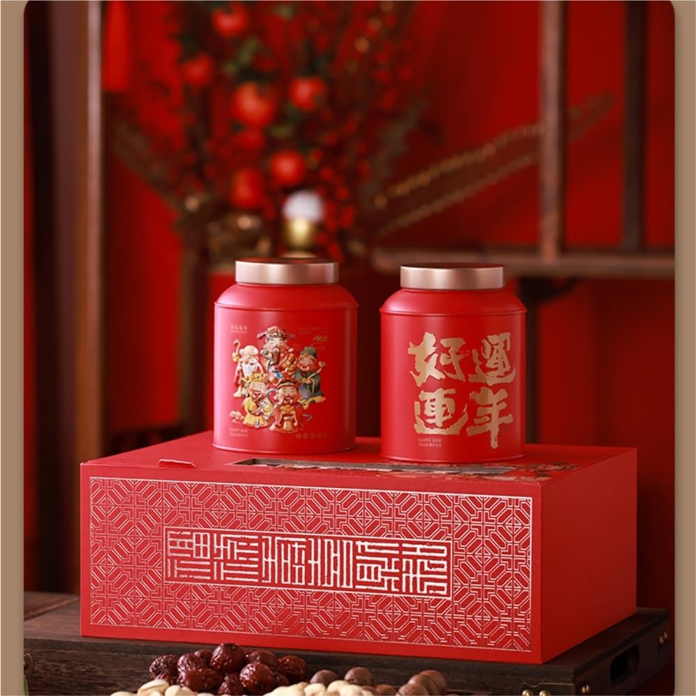 Teeset Bulk Tee Vorratsdose Runde Blechdose Küche Versiegeltes Glas Leerglas Vorratsglas Retro Teedosen Doppelglas Geschenkbox Set Tee Vorratsglas (B)