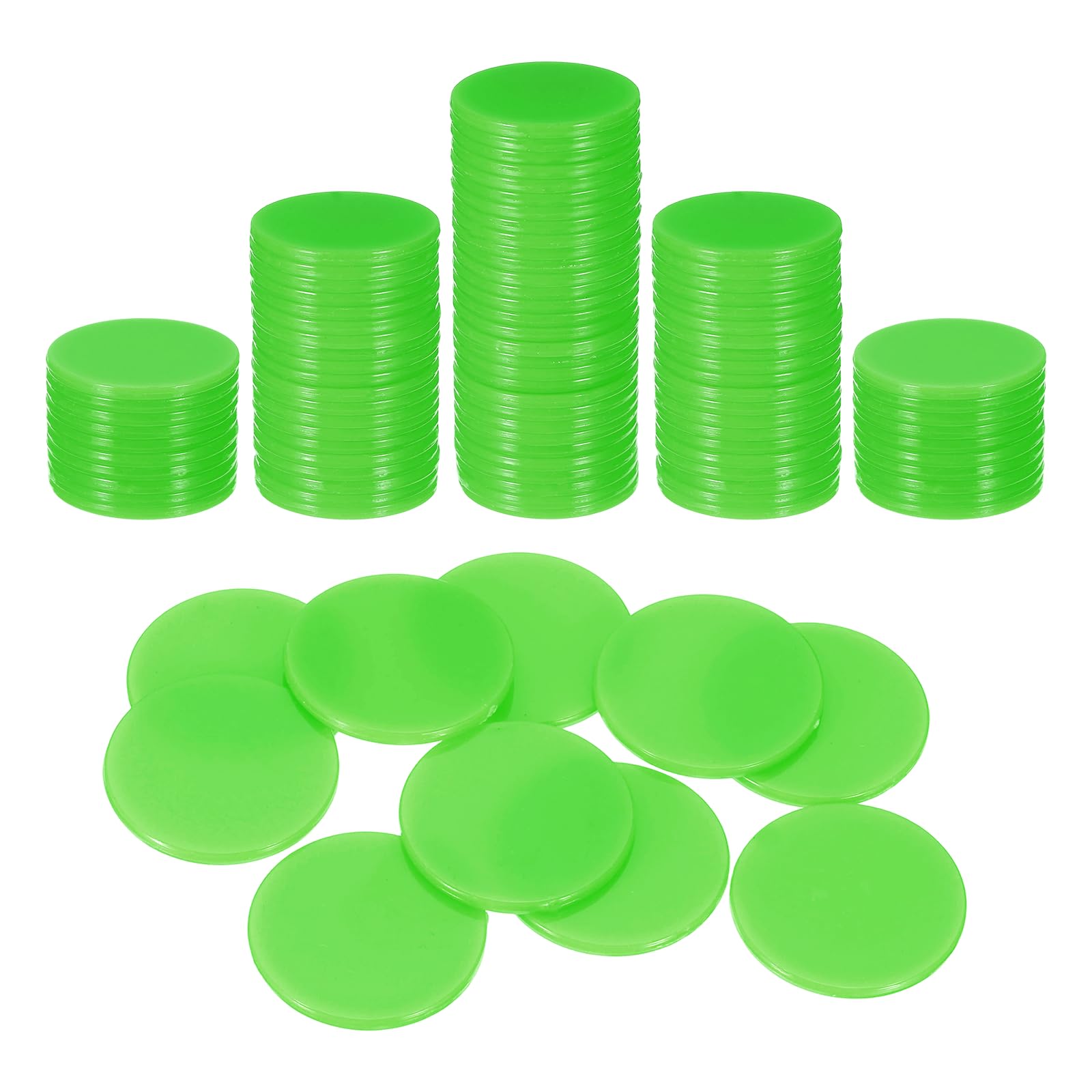 sourcing map 100Pcs 1 Inch Poker Chips, Plastic Bingo Chips Learning Counters Counting Counters Disks Markers Opaque Game Tokens for Game Play Math Counting, Green, Flat