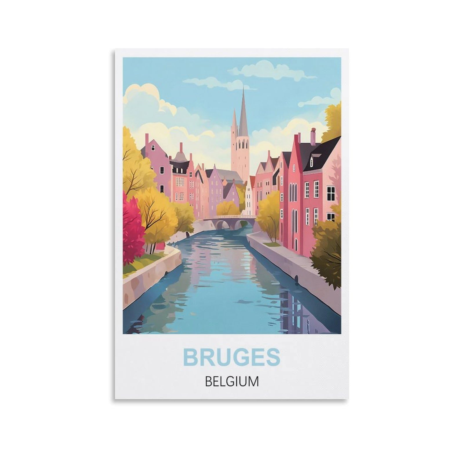 Wgmdoee Unframe-Style Bruges Belgium Vintage Travel Poster 08X12inch(20X30cm) Canvas Poster Living Room Wall Art Home Decor
