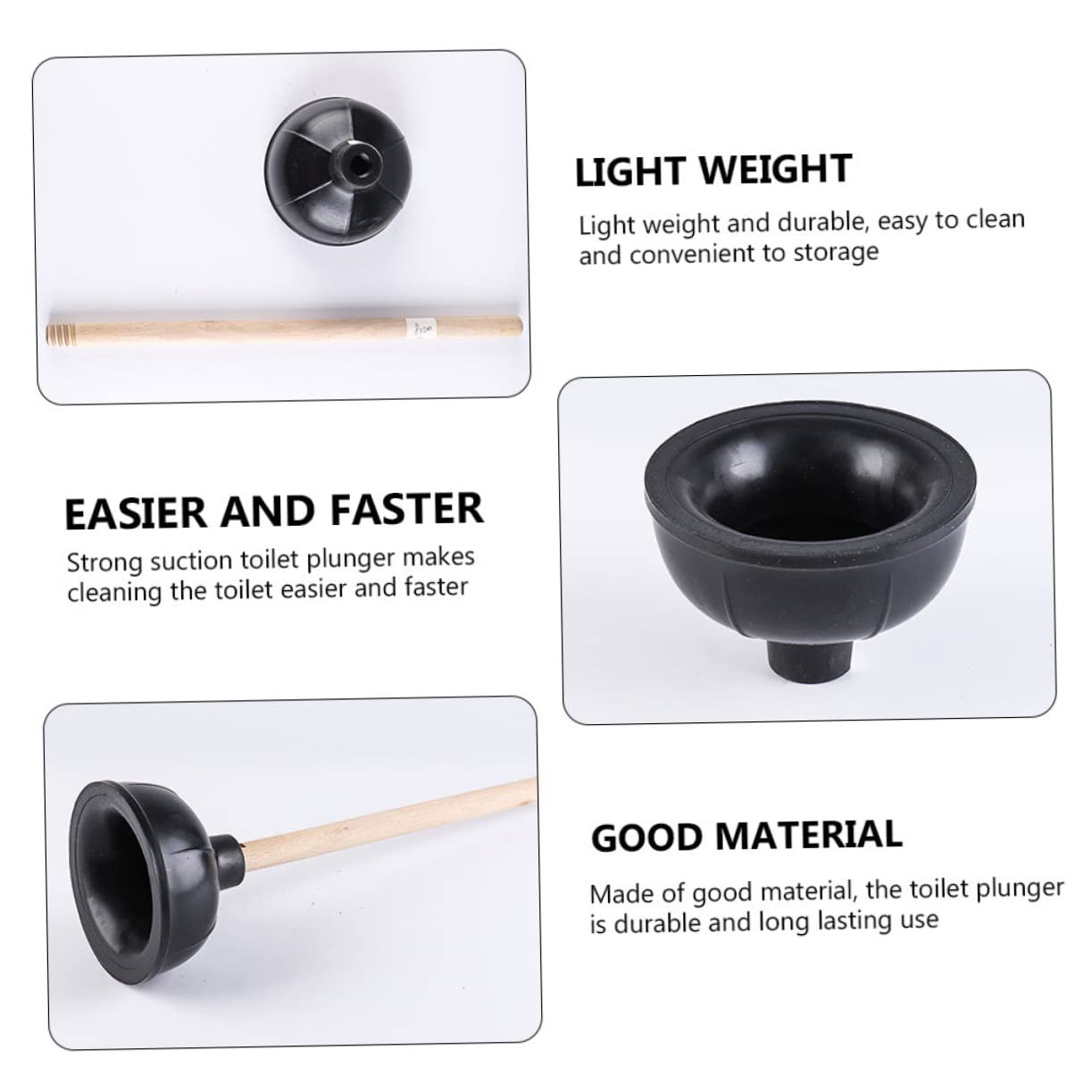 Ventouse Ménagère à Manche en Bois, Lot de 2, Noir