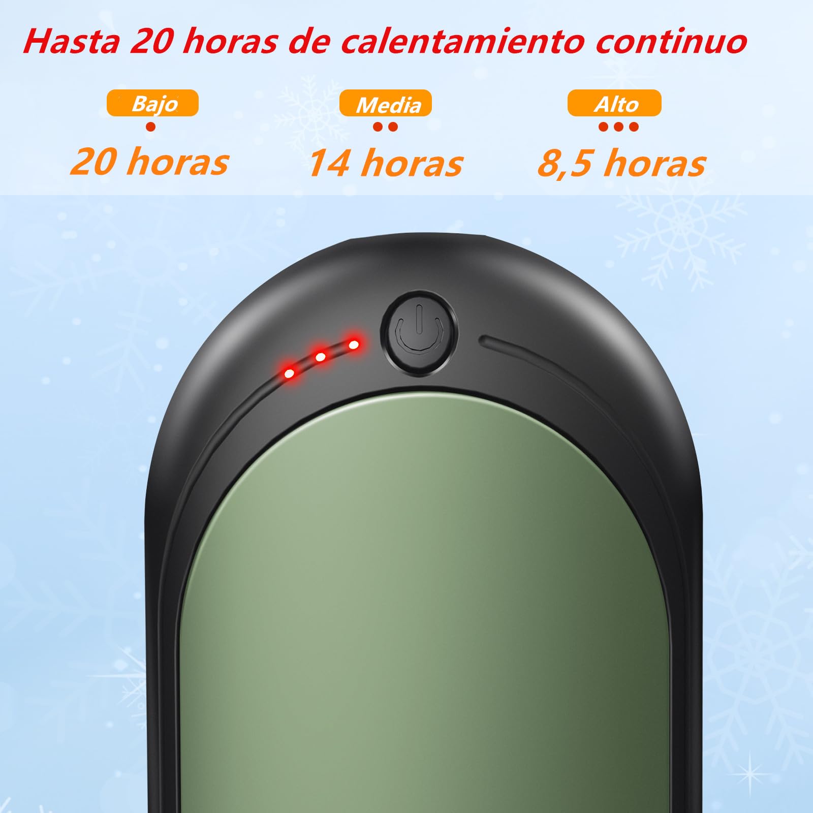Calentador de Manos Recargable 2 Piezas,2 en 1 6000mAh Batería Calentador Portatil Electrico Calentador Manos de Bolsillo,3 Niveles de Calor,para Navidad/Camping Senderismo