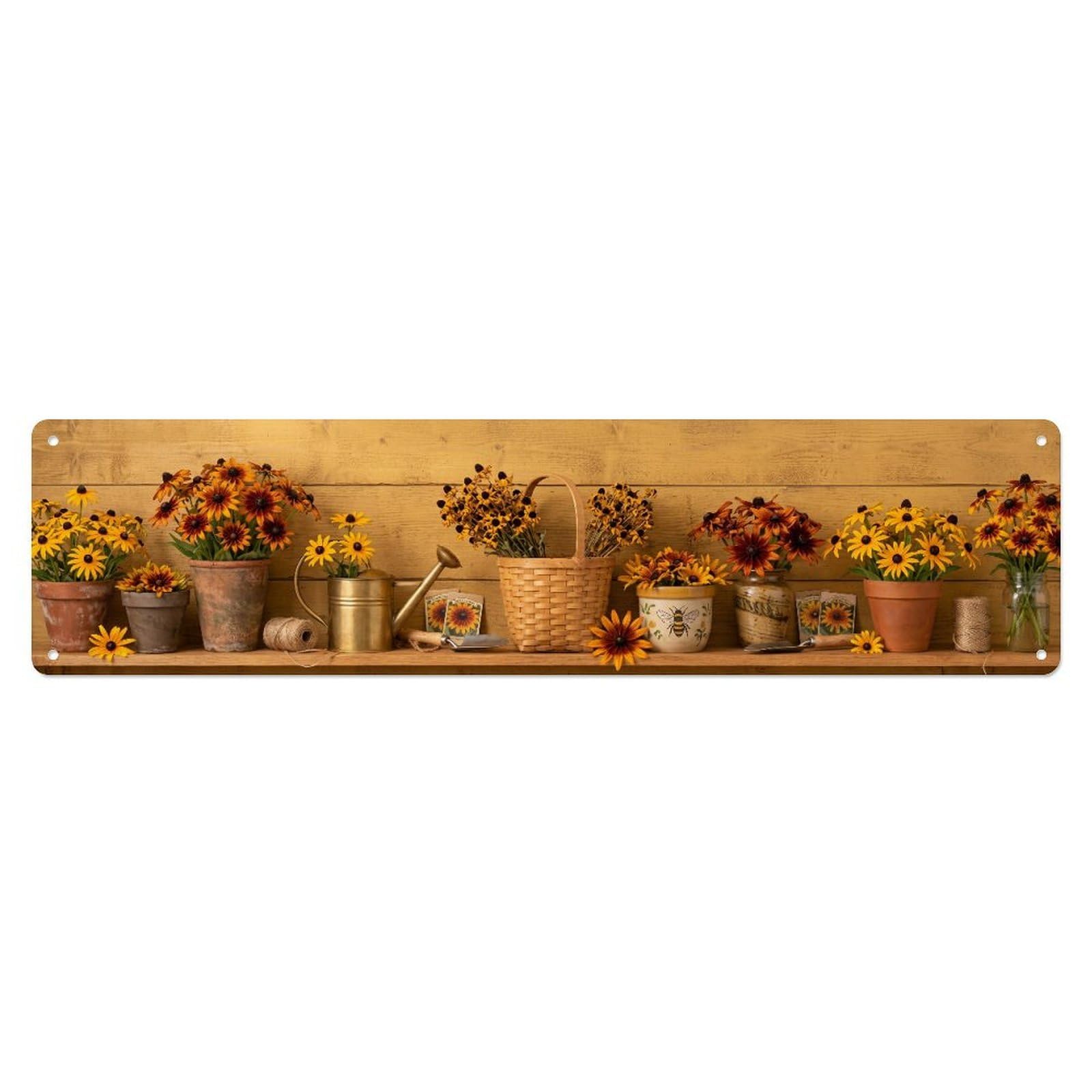 Fqnyr Style Metal Tin Sign Garden Tools Vintage Rudbeckia Black-Eyed Susan Pattern