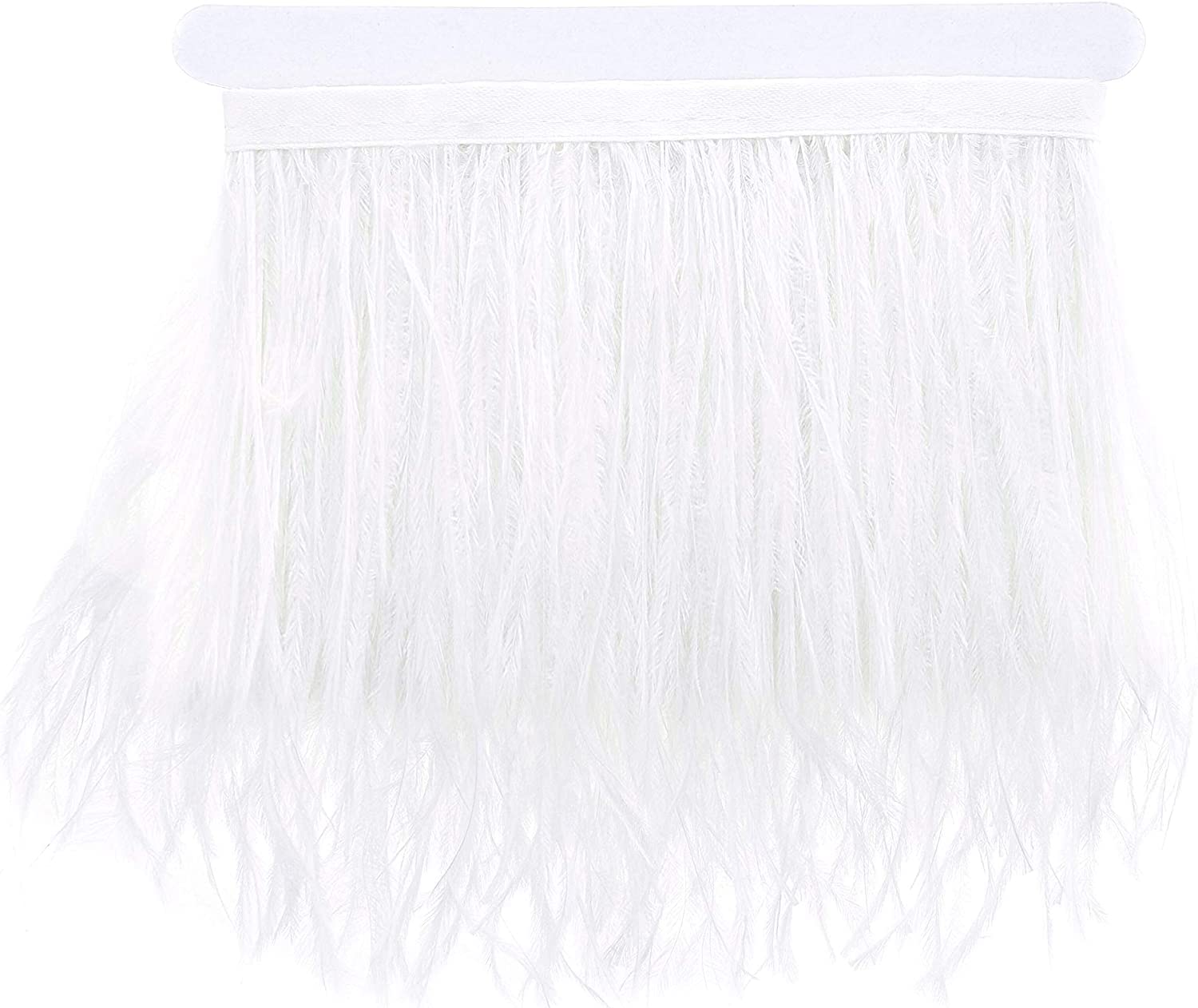 2 Meters Natural & Soft Ostrich Feathers Fringe Trims Ribbons - Used for Dress, Sewing, Lighting Decorations, Costumes etc (White)