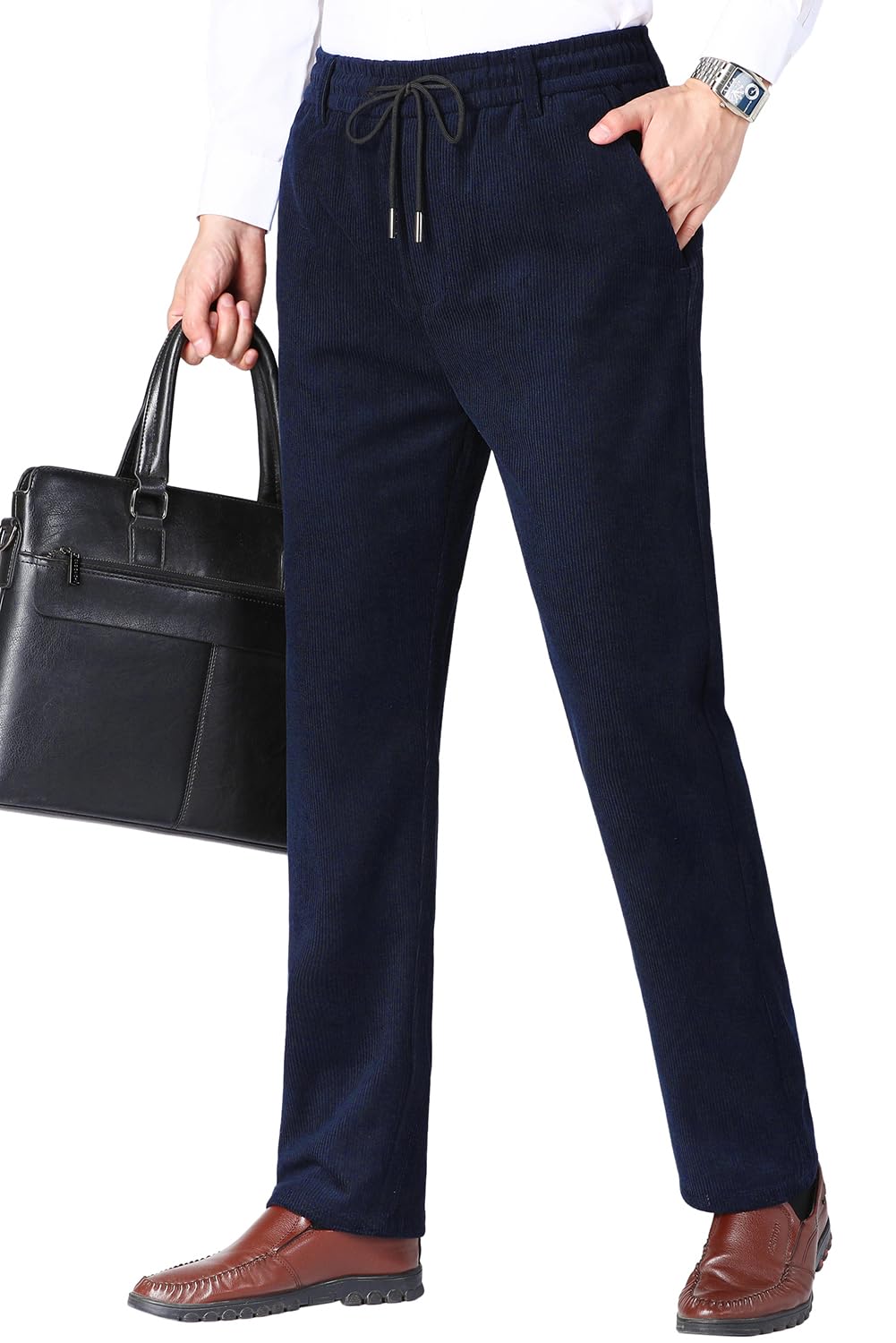 Pantalones de Deporte Hombre Pantalón de Pana de Negocios Casuales Pantalones de Oficina Pantalones de Chándal Cintura Elástica con Bolsillos