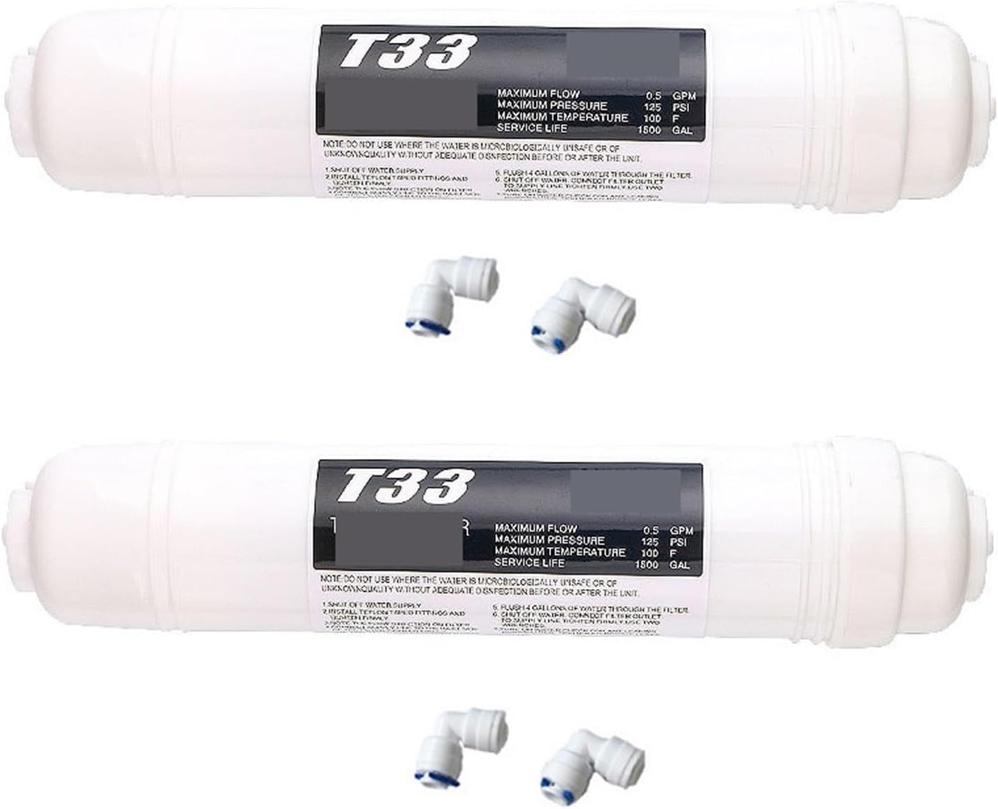 T33 Quick Connect Water Purification Filter - Carbon Post Filter with 2 Fittings for Tap Water Filtration(2pcs)