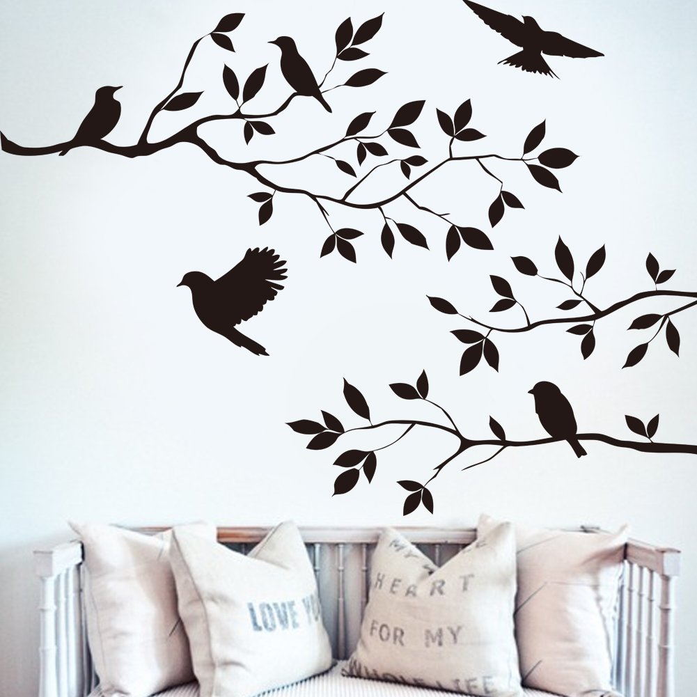 FANGLEETree Branch, Small Bird Bedroom Sitting Room Background Handicraft Fine Carved Wall Sticker