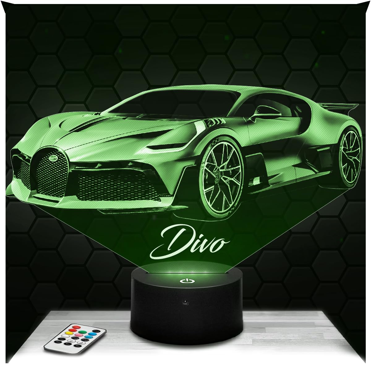 Lampephoto.fr - Buga Divo car Supercar Tuning 3D Lamp Decoration, Gift Idea for Men Buga Divo car Object Adult Night Light Room Decor, Original Christmas, Gift Idea, Led Bedside, Merchandising