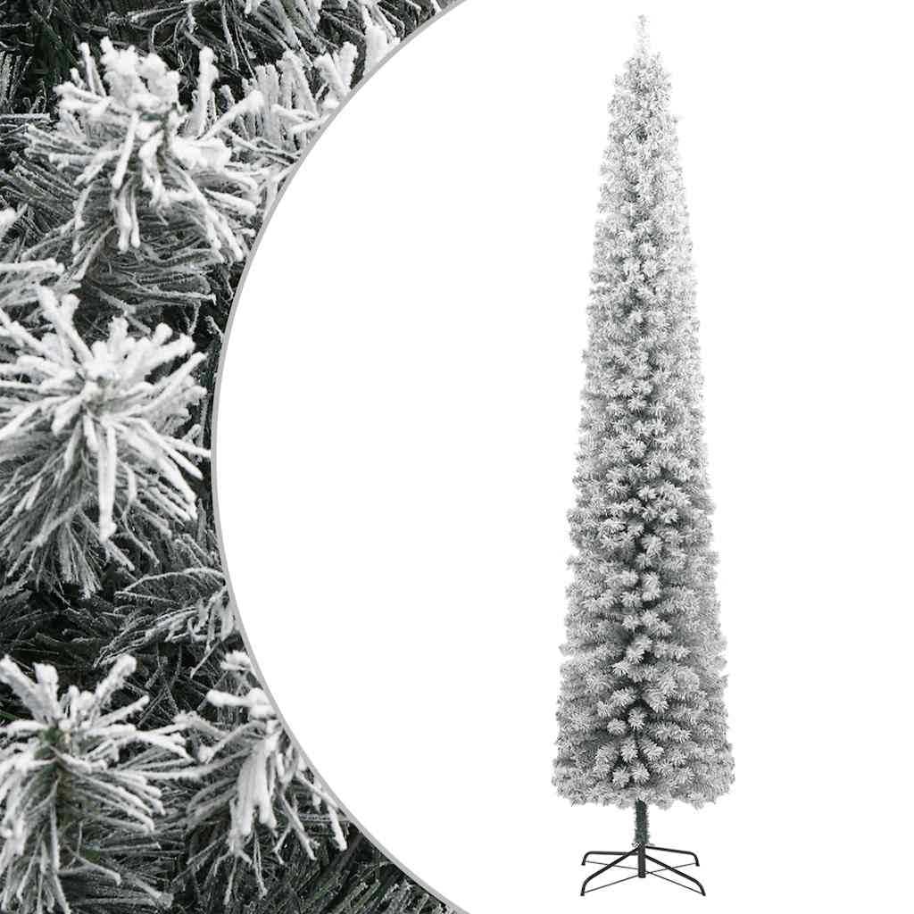 vidaXL Árbol Navidad Estrecho con Soporte y Nieve Artificial, Decoración para Fiestas, Adorno Navideño, Árbol Realista para Hogar Exterior, PVC 300 cm