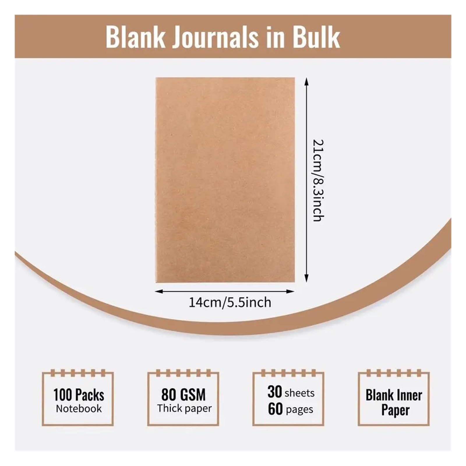 100 Stück A5 Blanko-Notizbücher, Tagebücher in großen Mengen, Skizzenbücher, 60 Seiten, 80 g/m², 21,1 x 12,7 cm, Reisetagebuch