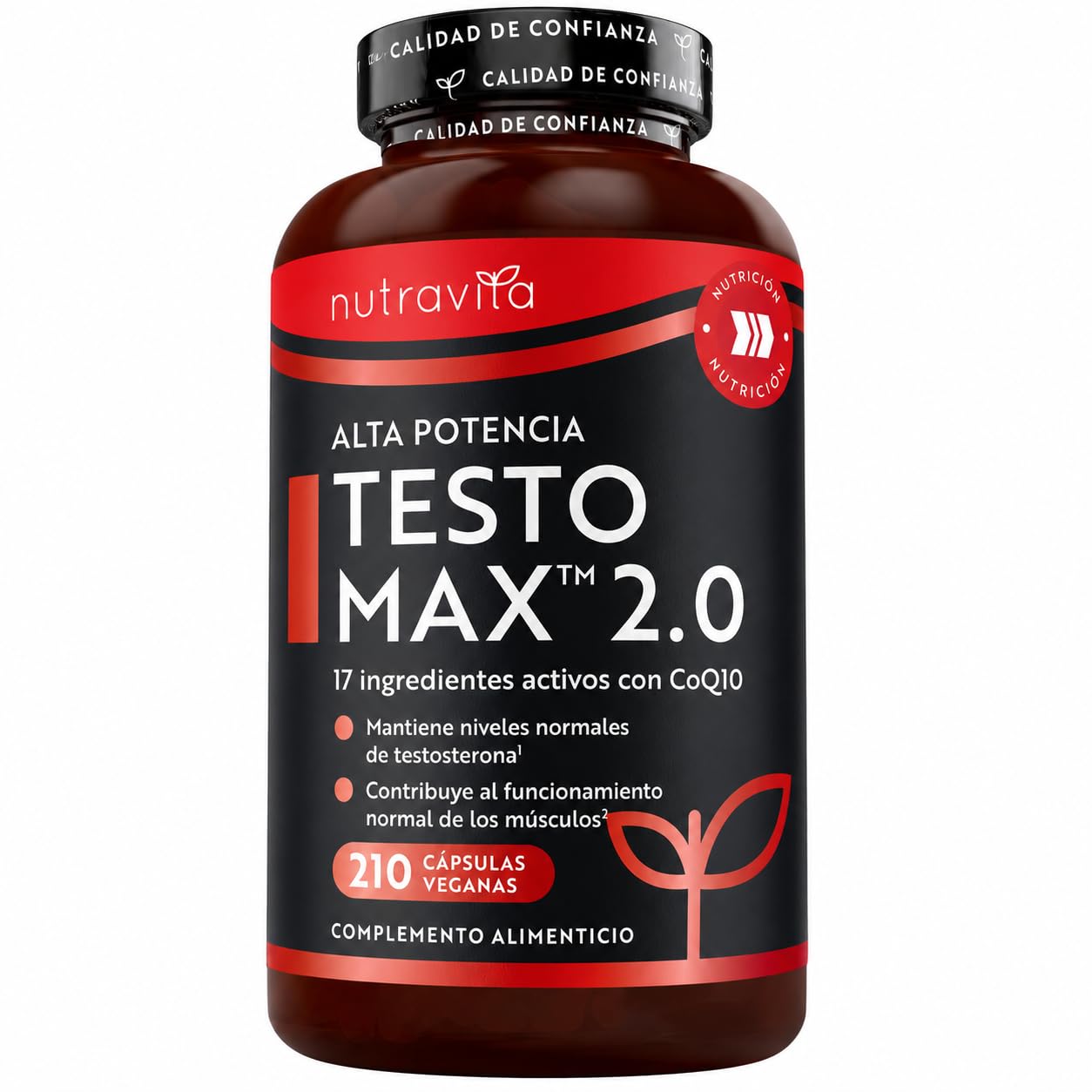 Nutravita TESTOMAX 2.0 para Hombre - Ashwagandha KSM-66, CoQ10, Raíz de Maca - 210 Cápsulas Veganas - Rendimiento Muscular Vigorizante