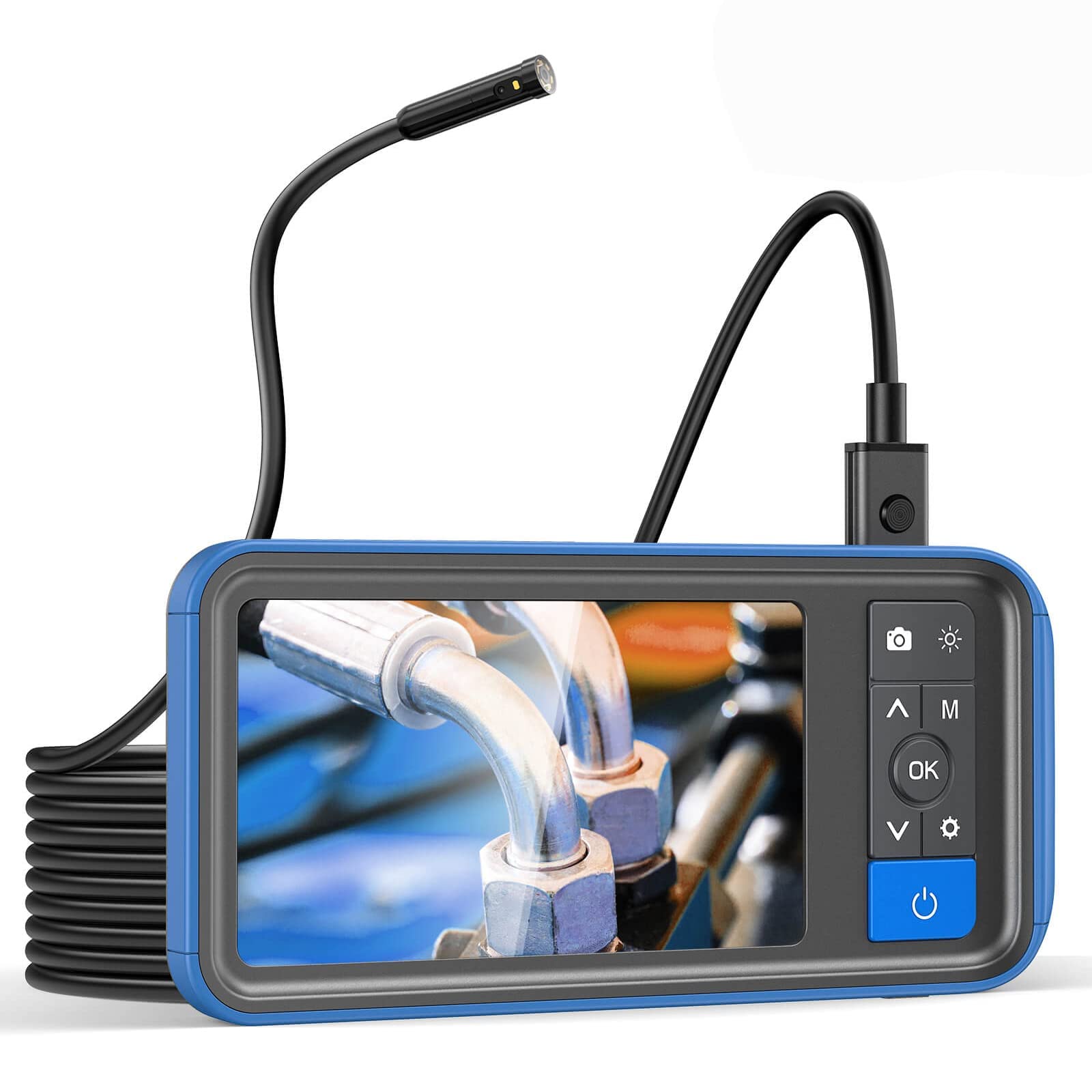 1080P HD Dual Lens Inspection Camera, Endoscope Camera 4.5 Inch Screen, Industrial Borescope Waterproof 5m Gooseneck Probe 6 LED Lights 32 GB TF Card