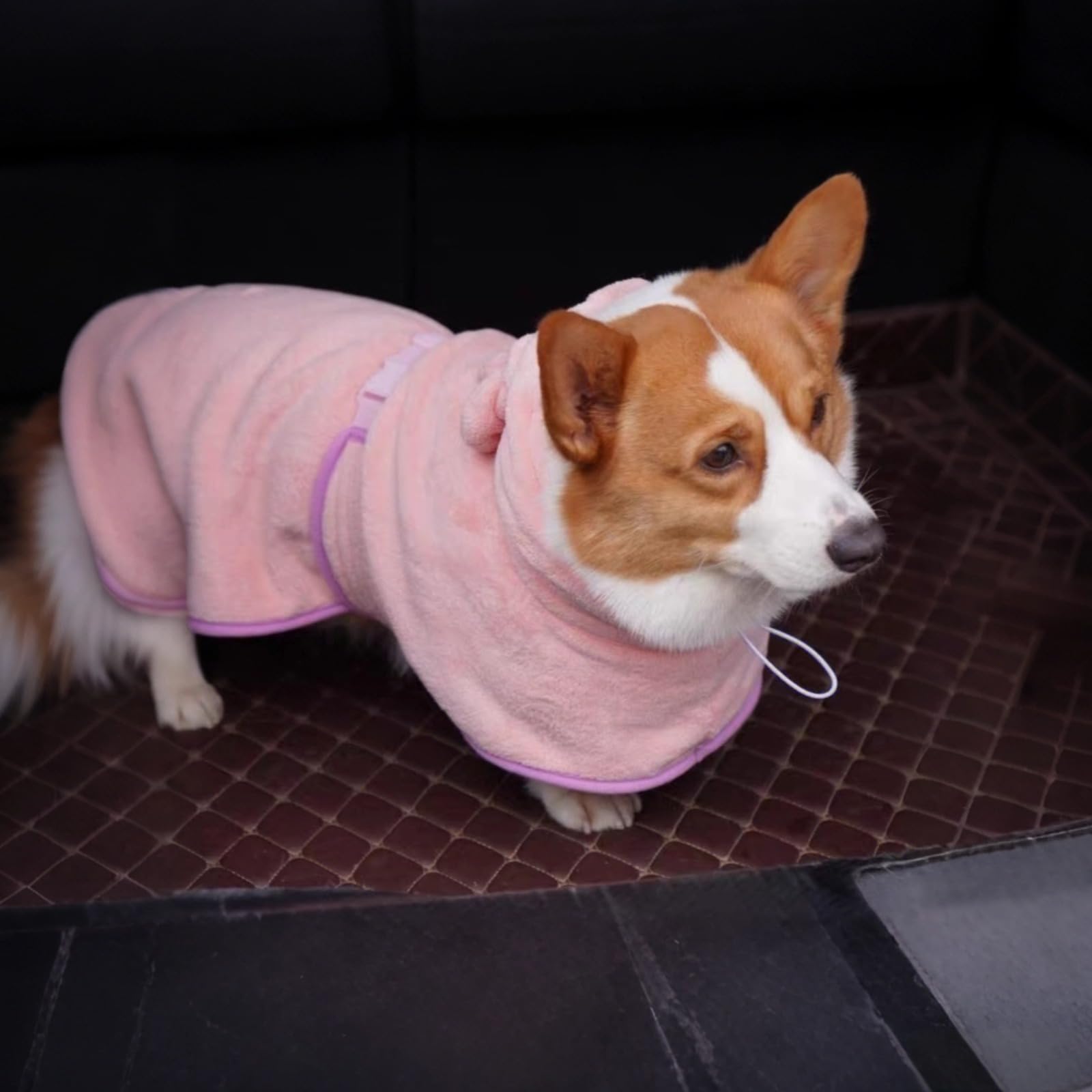 Hundebademantel, schnelltrocknend, mit Kapuze und Ohren, Haustier-Bademantel, weiches Polyester, für Hunde, Pink, Größe M