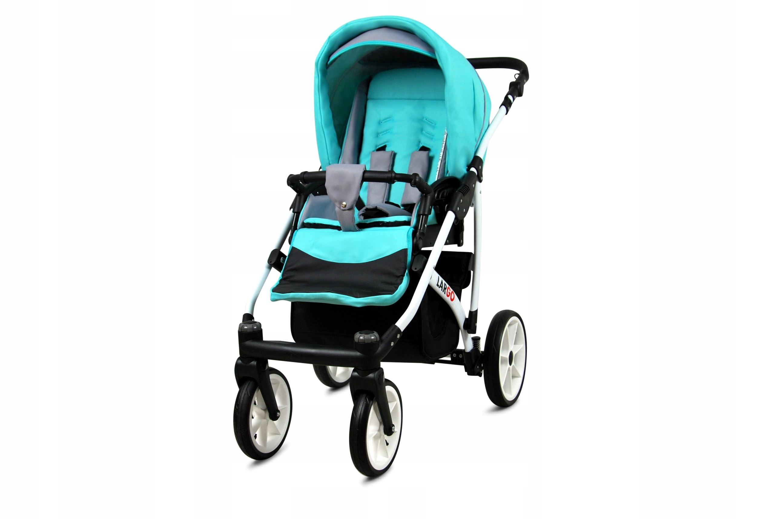 BabyLux Zestaw wózków dziecięcych 4 w 1 – Largo – w zestawie wanienka dla niemowląt, fotelik sportowy, fotelik samochodowy, stacja bazowa ISOFIX – fotelik samochodowy – zestaw wózków dziecięcych
