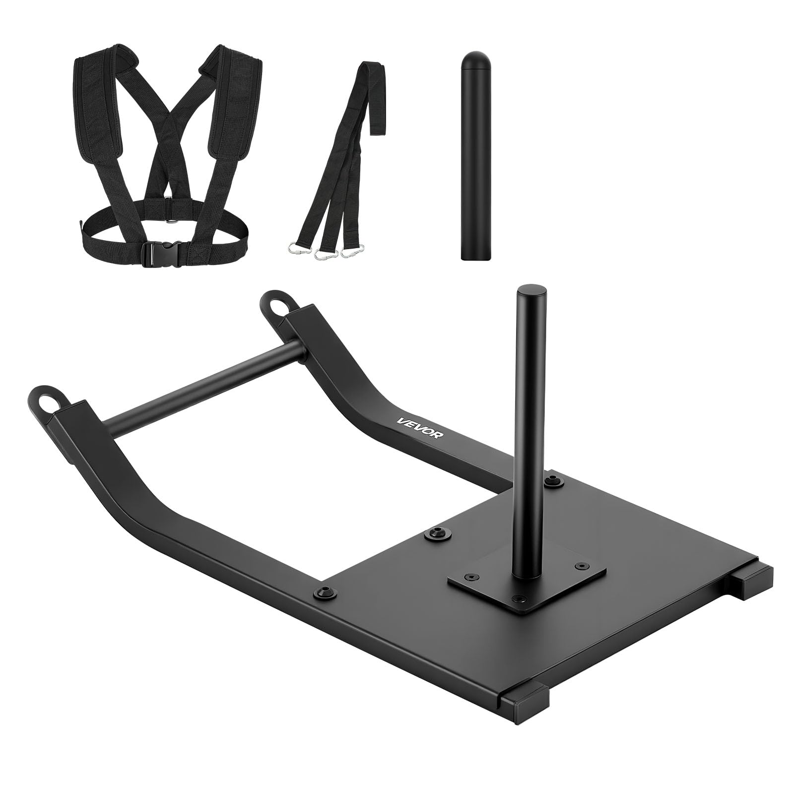 VEVOR Slitta con Pesi in Acciaio, Slitte per Allenamento di Forza e Forza per Esercizi Atletici e Miglioramento della Velocità, Slitta con Imbracatura, Compatibile con Piastre da 25/51 mm, Nero