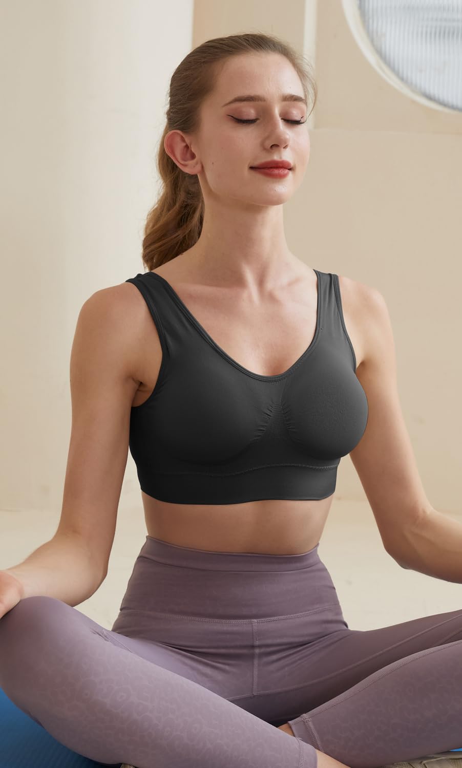 Memoryee Lot de 3 soutiens-gorge de sport pour femme - Grande taille - Inserts sans armatures - Lavables - Rembourrés - Push Up