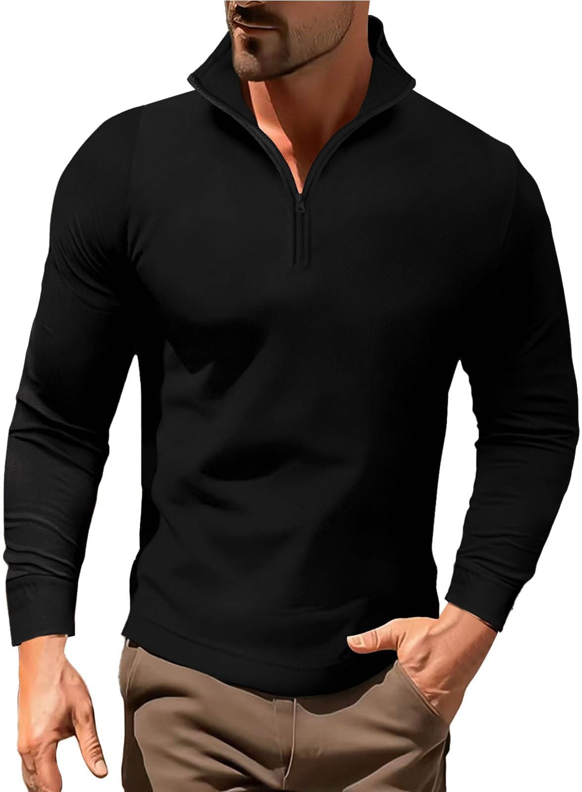 GenericJumpers for Men Uk 1/4 Zip Pullover Regular Fit Autumn Winter Sweatshirt Sweat Tops Uk Quarter-Zip Basic Tops Plain Pullover Sports Leisure Workwear Quarter Zip Sweater Lightweight Jumpers