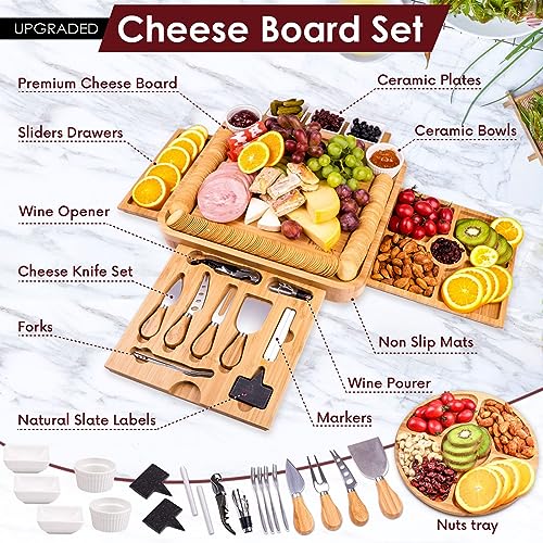 Charcuterie Boards Gift Set Bamboo Cheese Board and Knife Set, Cheese Tray Magnetic Charcuterie Boards Set, 15 x 13 x 2 Inch for Cheese Meat Fruit Gift for Birthdays Wedding Registry Housewarming - Image 3