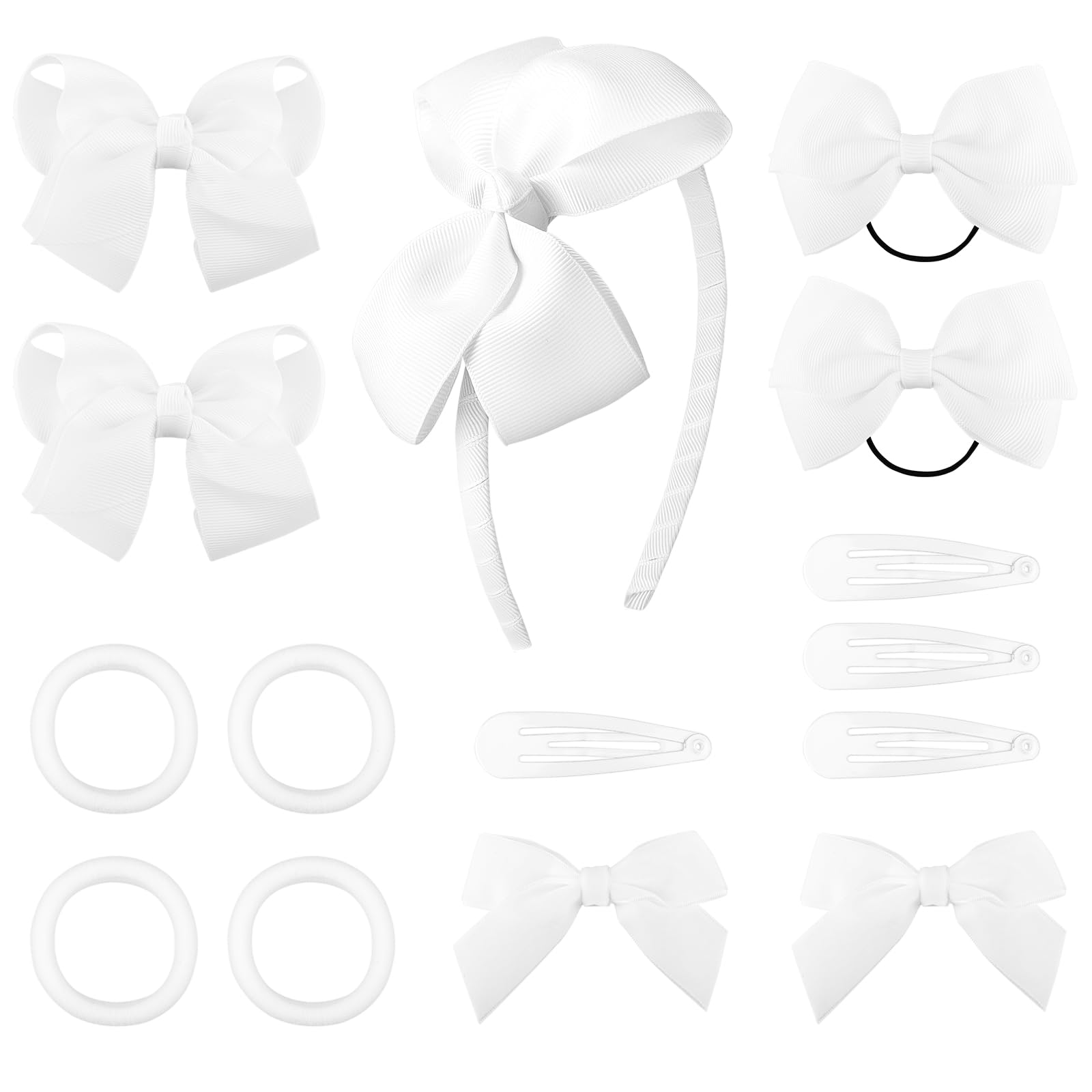 DRESHOW 15 Pcs Girls' School Hair Accessories Kit with Bow Clips, Headband, Ribbon Barrettes, Ponytail Holder for Little Girls, Toddlers, and Teens Birthday Gift
