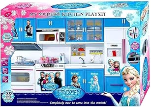 AENCI ENTERPRISE 4-Door Dream House Kitchen Set Light & Sound for Kids, Plastic, Pack of 1 Set,(Blue) (Frozen 4 Door Kitchen Set)